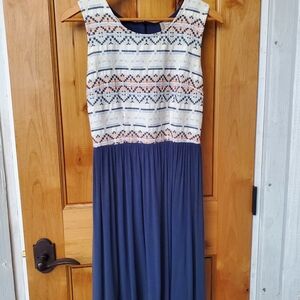 Anthropologie Dolan Blue and Cream Sleeveless Midi Dress